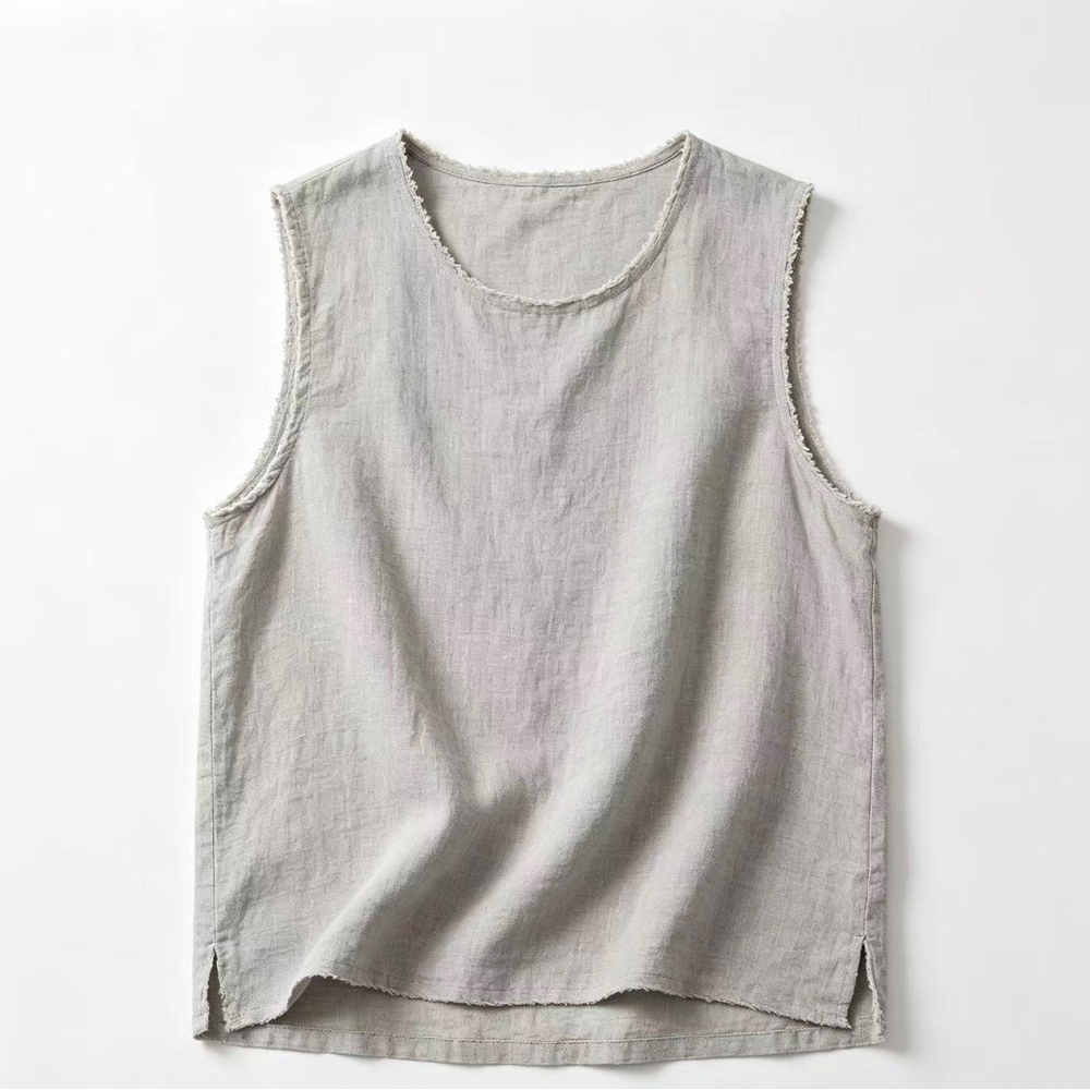 Relaxed Light Gray Linen Tank Top - Sleeveless Women's Tee